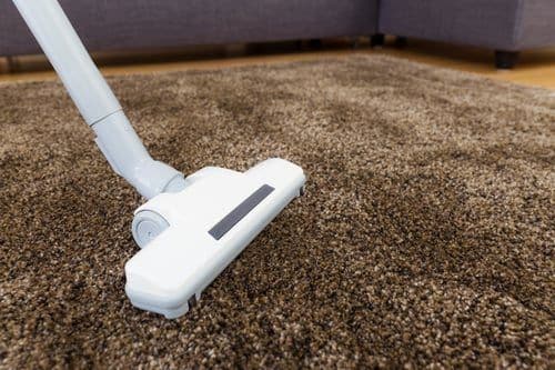 Vacuum cleaner lifting soil from a living room carpet between professional cleanings